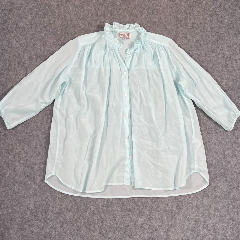 Mille‎ Lagoon Voile Blue Sheer Francesca Button Up Top Women's Size Small